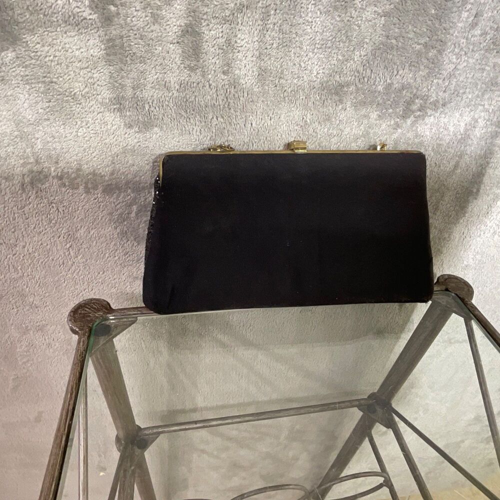 Vintage Beaded Glitter Sparkle Evening Clutch Bag Purse Black about 9”X 5” - Picture 3 of 7